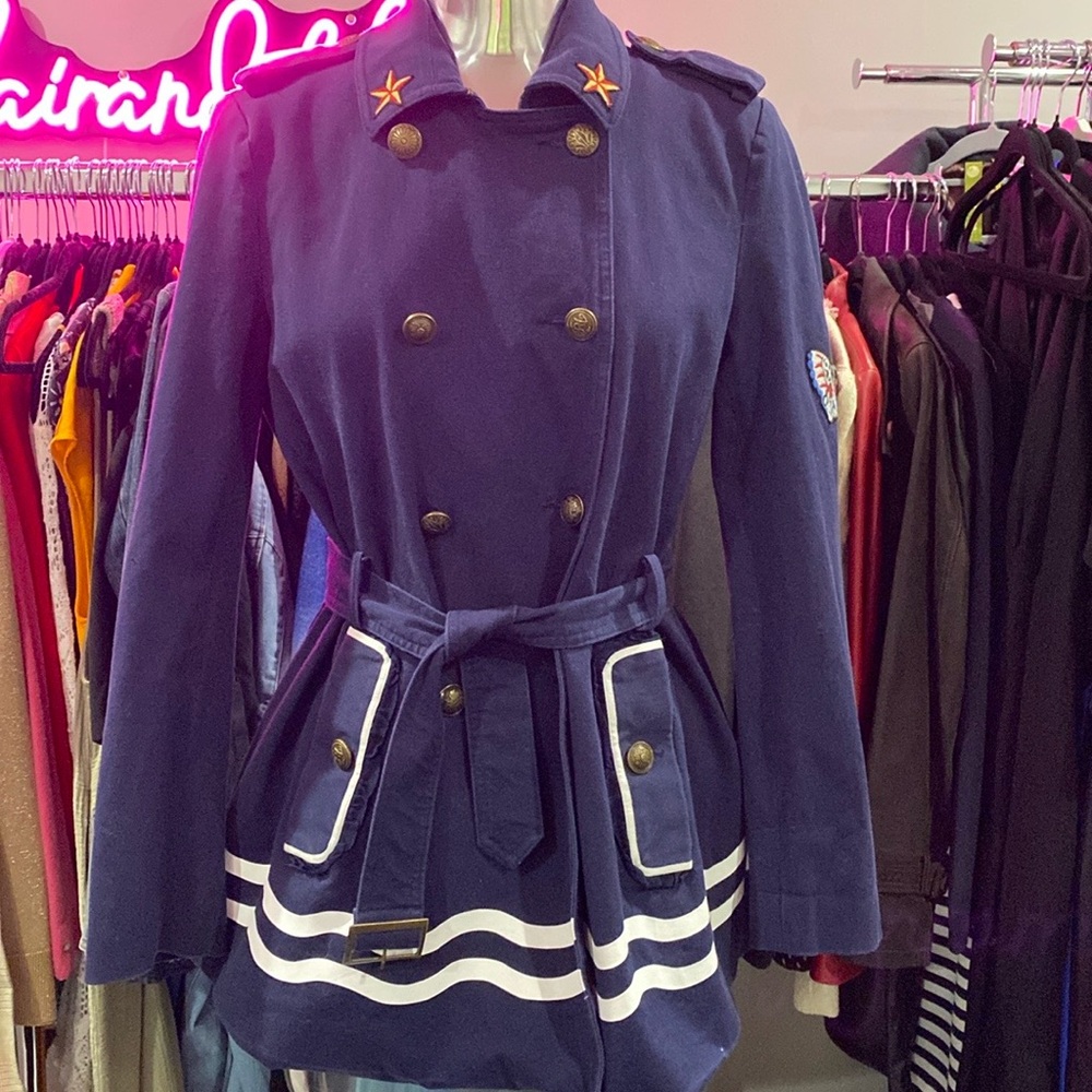 Desigual Navy Trench Coat with Gold Accents - PTP 20”
Length 31” - Picture 4 of 14
